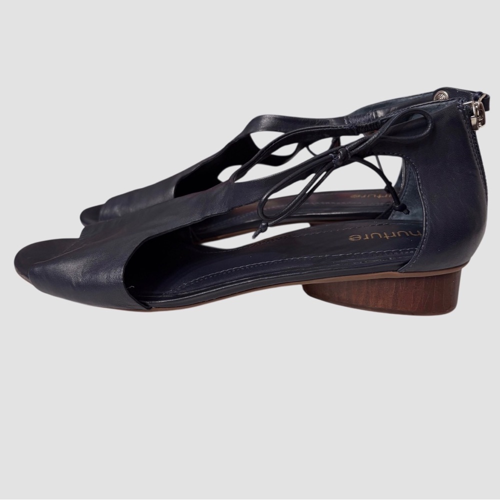 Nurture Grenata Women's Open-Toe Black Leather Sandals. Ankle-Strap Sandals